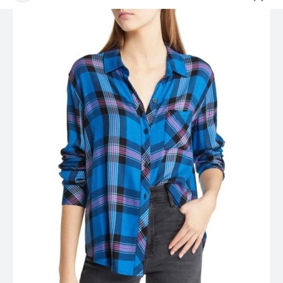 Rails Hunter Cobalt Magenta Plaid Tartan Flannel Button Down Shirt Size SMALL - Picture 1 of 9